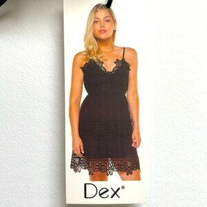 Dex Tiered Lace Mini Dress Polka Dot Spaghetti Straps Black Tulle XS New
